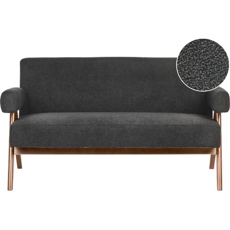 Divano 2 posti Retro Soggiorno Boucle Tappezzeria Gambe in legno Nero e Marrone Scuro Tamre (1/5)
