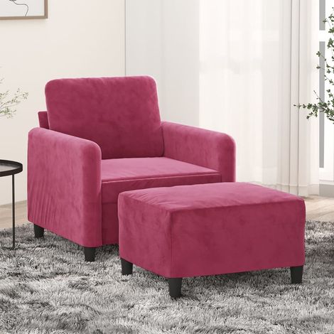 Sillón con taburete terciopelo rojo tinto 60 cm vidaXL (1/5)