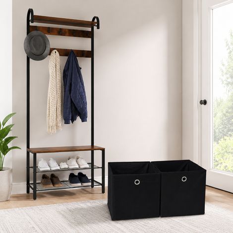Set di 2 pezzi con appendiabiti da ingresso (ferro da stiro, panca porta scarpe e contenitore in tessuto). (1/5)
