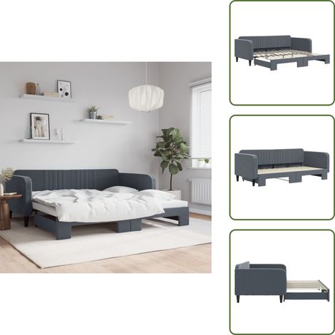 vidaXL Tagesbett Ausziehbar Dunkelgrau 100x200 cm Samt (1/5)