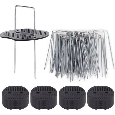 50 Piquets De Jardin Ave Rondelles, Piquets De Fixation en Acier Galvanisé pour Baches Agraphes De Fixation De Toile De Paillage (1/5)