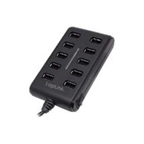 Logilink UA0125 Hub USB de 10 puertos USB 2.0 con adaptador de corriente de 3,5 A, Logilink