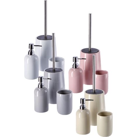 Set Accessori Bagno in Ceramica Dispenser Portaspazzolino e Scopino 4 Colori (1/2)