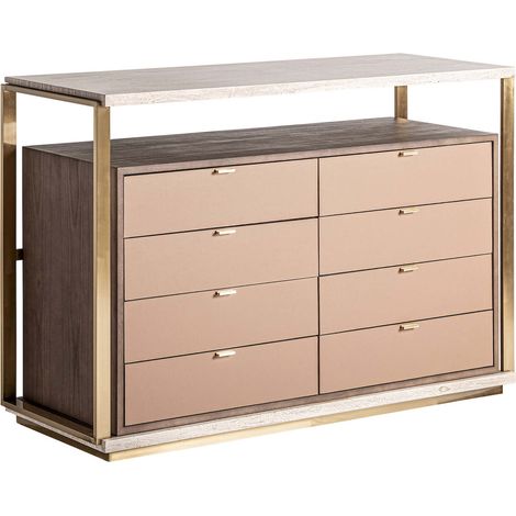 Commode art déco en travertin finition marbrée beige élégant - Beige marbré travertin élégant (1/5)