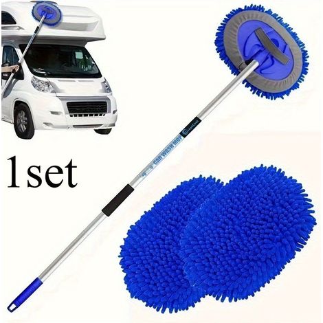 URAQT Brosse Lavage Voiture Télescopique, 157cm Nettoyage à Manche Long Vadrouille, 3en1 Microfibre Balai Pinceau, Vadrouille et Un Chiffon en Microfibre, pour Véhicule Voiture Camion (1/4)