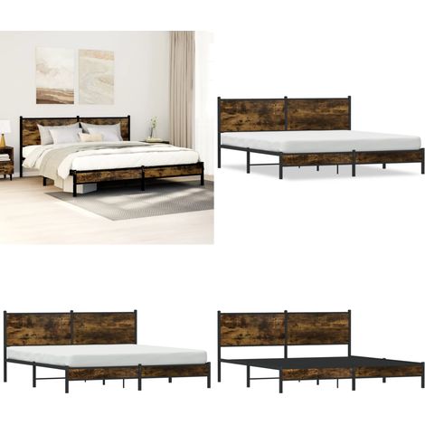 vidaXL Metallbett ohne Matratze Räuchereiche 180x200 cm (1/5)
