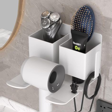 Support mural universel en métal pour sèche-cheveux Dyson Supersonic avec boîte de rangement pour la plupart des sèche-cheveux Dyson (blanc) (1/5)