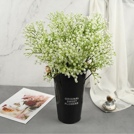 Lot de 2 petites fleurs artificielles en plastique blanc, style charpentier, pour balcon, jardin, intérieur et extérieur. Bouquet étoilé complet, idé