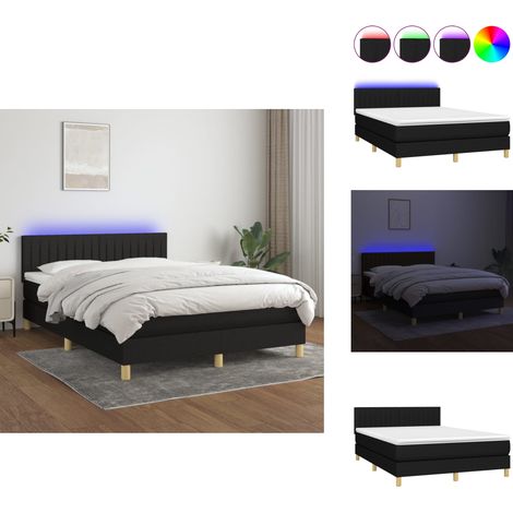 Sommier à lattes de lit avec matelas LED Noir 140x190 cm Tissu - Lit Plateforme - Lit Design - Lit Moderne - Lit Avec Rangement - Tête De Lit Ajustable (1/5)
