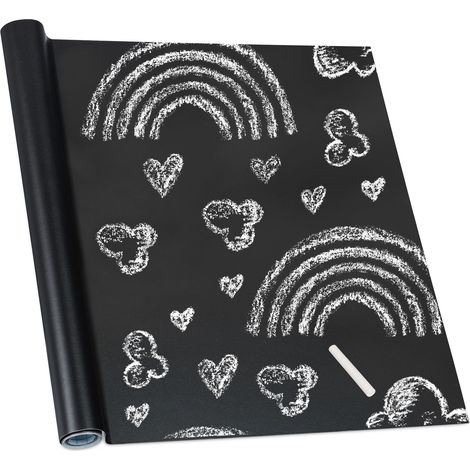 Set of 10 Relaxdays Self-Adhesive Blackboard, Chalk Wall Sticker, Wallpaper Roll, Erasable & Removable, 200x45 cm, Black
