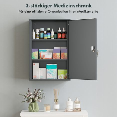 Armoire de toilette murale, meuble de salle de bain avec 3 étagères, 2 clés fournies, 40 x 18 x 60 cm, gris (1/5)