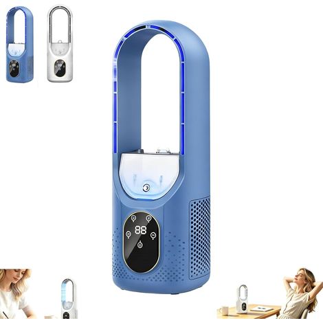 Mini condizionatore portatile con 6 modalità, funzione ventilatore, ricaricabile, timer di 6 ore, funzione nebulizzatore, raffrescatore evaporativo silenzioso con luce LED (blu) (1/5)