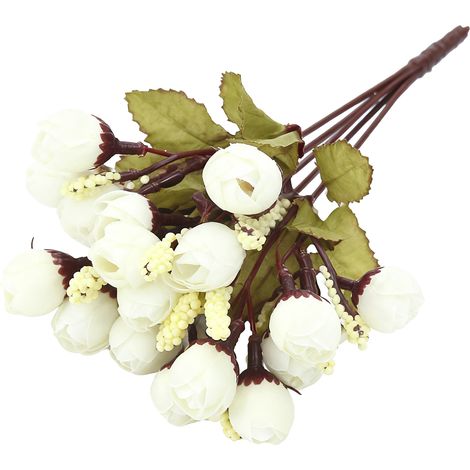 Fleur artificielle mini rose bourgeon [Modèle] Bourgeon de rose en tissu soie décoratif pour maison bureau [Quantité] 1 [Couleur] Blanc (1/5)