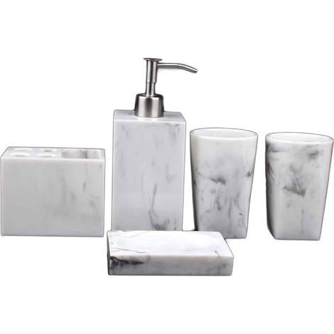 Ensemble Salle De Bain En Resine Cinq Pieces Complet Pour Hotel Toilette Et Accessoires De Salle De Bain Design En Marbre