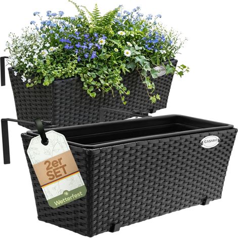 CASARIA® 2x Maceteros para Balcón 60x20x19 11L Incl. Soporte de Montaje Jardinera de Terraza Exterior Maceta Colgante Negro