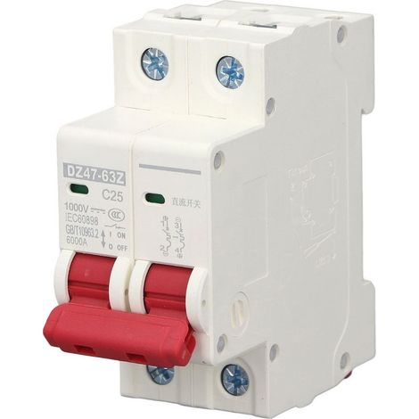 Disjoncteur 2P DC 1000V MCB 25A, interrupteur de protection pour montage sur rail DIN, capacité de coupure 6000A (1/5)