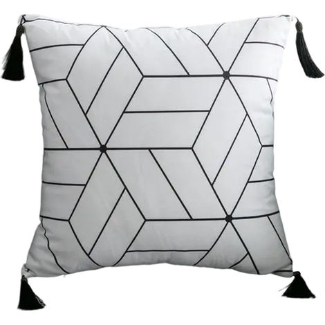 1 Housse de coussin, velours court, franges géométriques, fermeture éclair invisible, décoration salon (1/5)