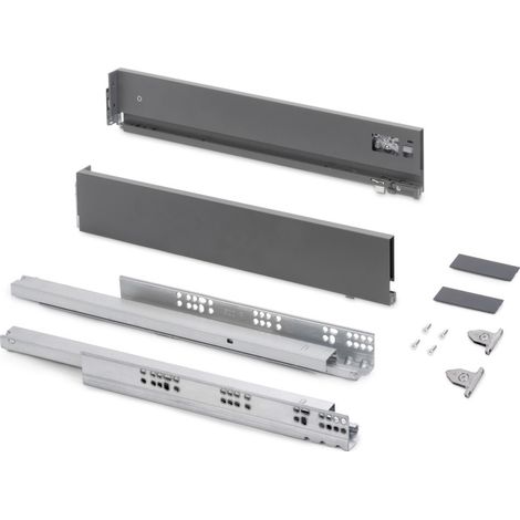 Emuca Cassetto esterno Vertex con regolazione 3D altezza 93mm, 40kg, spessore del pannello di 18mm, profondità 450mm, Acciaio, Grigio antracite (1/5)