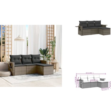 4-tlg. Garten-Sofagarnitur mit Kissen Grau Poly Rattan - Gartenmöbel - Sofasatz - Rattan Möbel - Outdoor Möbel - Lounge Set (1/3)