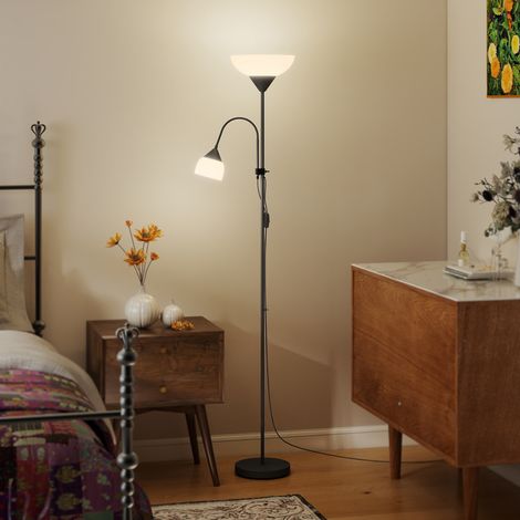 LED Floor Lamp for Living Room, 180cm Tall Standing Lamp, Mother and Child Uplighter with Adjustable Gooseneck, Black