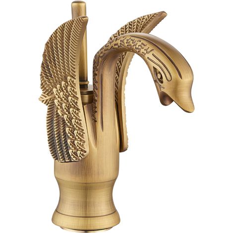 Antike Messing-Waschtischarmatur — Schwanenhals-Design, Einhebel, Einlochmontage — Für Waschtisch oder Aufsatzwaschbecken, deckmontiert. (1/5)