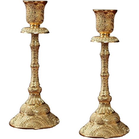 Lot de 2 bougeoirs en laiton pour table de thé, hôtel, salle de yoga Noir