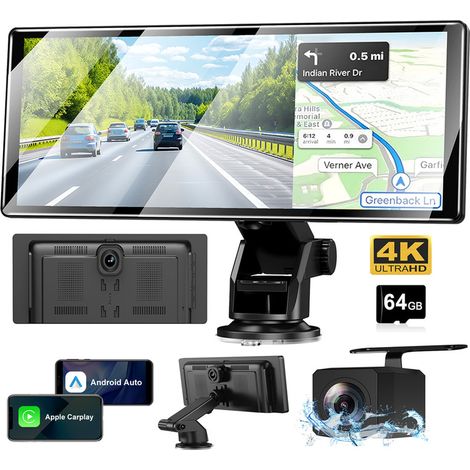 Autoradio portable 11,3 pouces 4K Android Auto avec écran tactile sans fil BT CarPlay - 64G (1/5)