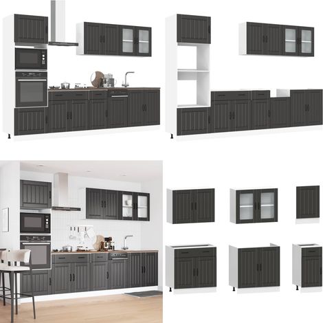 vidaXL 7-tlg. Küchenschrank-Set Kalmar Schwarz Holzwerkstoff (1/5)
