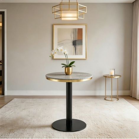 Runder Couchtisch 60 cm in Marmoroptik, schwarzes/goldenes Metallgestell, grau HAVRYA (1/5)