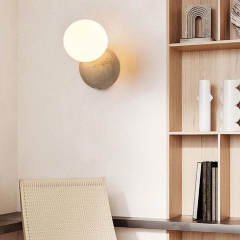 Applique murale d'intérieur en travertin (Lumière blanc froid) — Lampe murale décorative pour chambre, ampoule G9, design à double cercle (1/5)