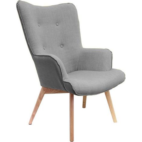 HAYNA - Fauteuil Gris et Piétement Naturel (1/5)