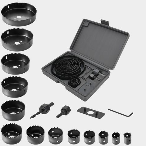 16 pièces Coffret Scie Cloche Construction de 19-127 mm pour Bois Metaux Platre