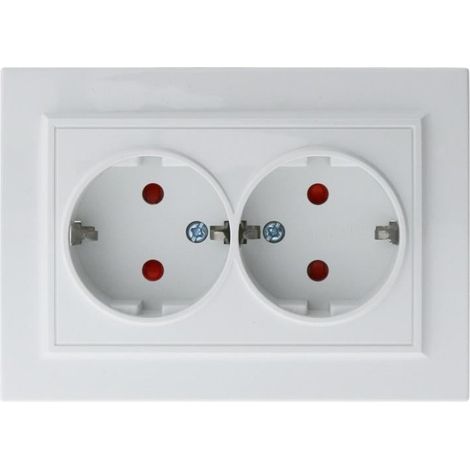 IluminaShop - Enchufe Doble Empotrable Tipo F Schuko Blanco Marco Incluido IP20 Serie wLine