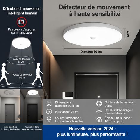 Plafonnier LED Détecteur Infrarouge Corps Humain 24W Grand Modèle 30cm 30cm-24w réf 0716 400 g – Livraison gratuite