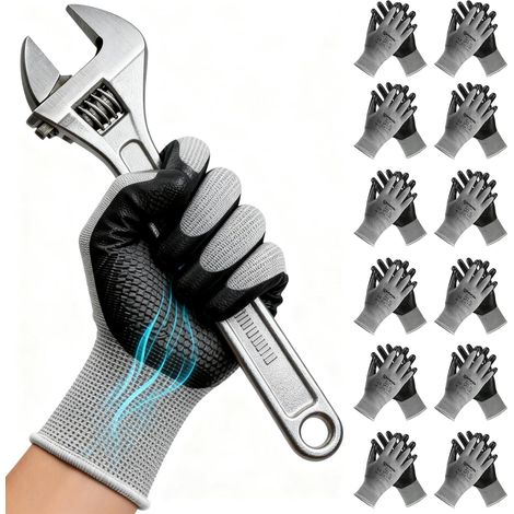 6 Pairs Mens Nitrile Coated Work Gloves - Non-Slip (1/5)
