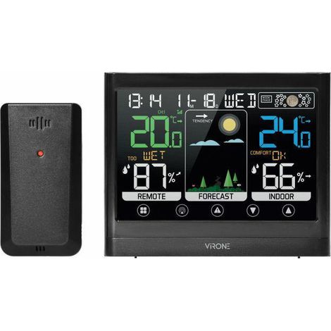 Orno, Modell WS-5, Drahtlose Wetterstation, Temperatur und Luftfeuchtigkeit, LCD-Display, schwarz, kompaktes und modernes Design, ideal für den Haushalt.