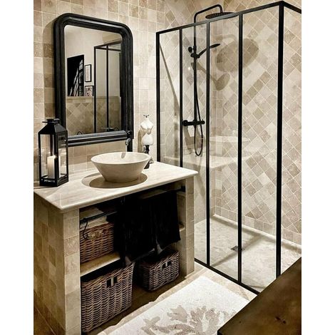 Faïence en travertin 1er choix mix beige 10x10cm – Surface vieillie – Vendu par boîte de 1 m² – Pour revêtement mural et sol (1/2)