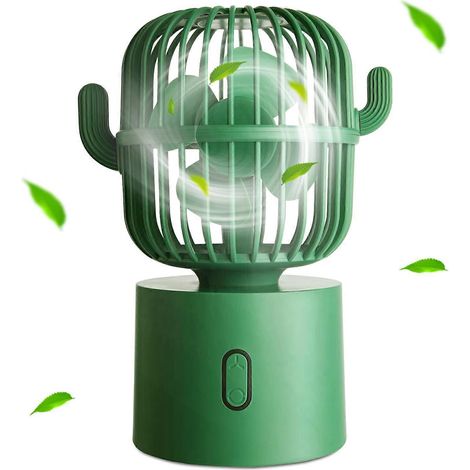 HONORNIC - Ventilateur cactus, petit ventilateur de table mignon et silencieux, mini ventilateur de bureau, flux d'air à 80°, USB (1/5)