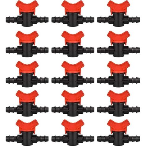 Lot de 15 Vanne Commutation d'Irrigation, Robinet d'arrosage goutte à goutte 16mm, valve 16 mm (1/4)
