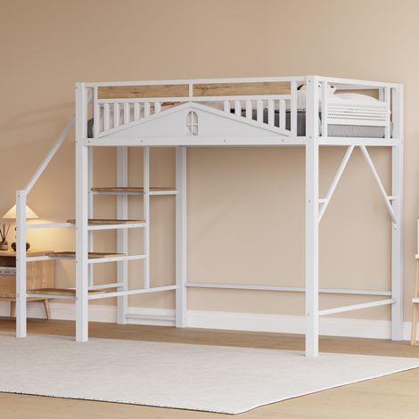 MEUBLIV Letto a soppalco 140x200 cm bianco – con scala sicura, senza materasso (1/5)