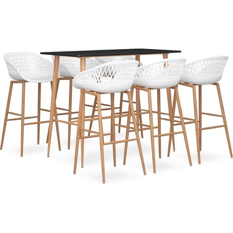 vidaXL Mesa alta y taburetes de bar 7 piezas negro y blanco (1/4)