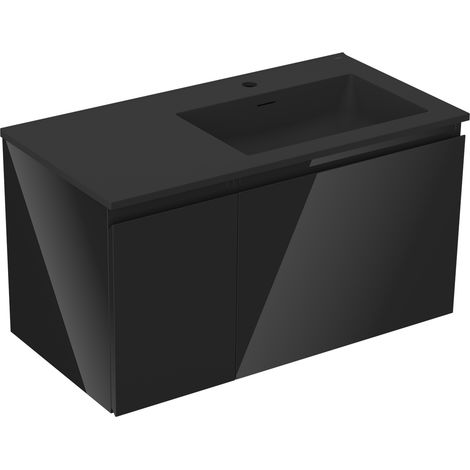 Mexen Orio meuble de salle de bain 90 cm avec lavabo Otis droit, 1S, 1D, noir brillant/noir mat - 91A13-09047-3-BBFF70-W18P71 (1/5)