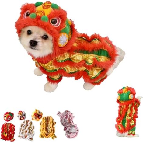 Costume de lion chinois dansant pour chien, tenue du Nouvel An chinois pour chien, festival du printemps pour chats et chiens de petite et moyenne taille, tenue porte-bonheur, pour bichon frisé (1/5)