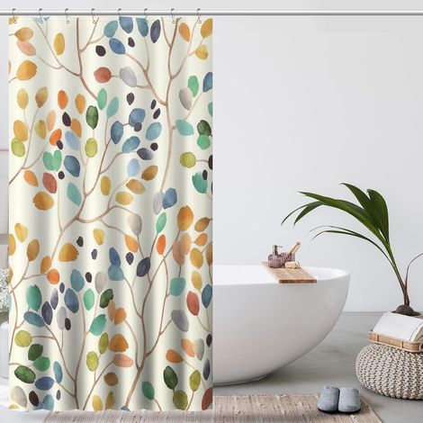 Blumen-Badezimmer-Duschvorhang, bunte Blätter, Vorhänge, Badezimmer-Dekor, Duschvorhang-Set mit Vorhanghaken – 180 cm x 180 cm
