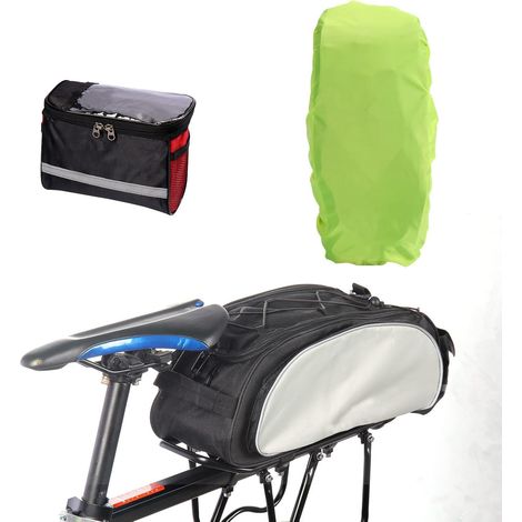 Lot de 3 sacoches de vélo arrière étanches pour porte-bagages de vélo, écran tactile sensible pour VTT, sac de coffre amovible, housse de siège étanche (1/5)