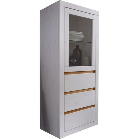 Massivholz Highboard mit Schubkästen WILSON-69 in Kiefer massiv weiß, B/H/T: ca. 61,5/150/42 cm (1/5)