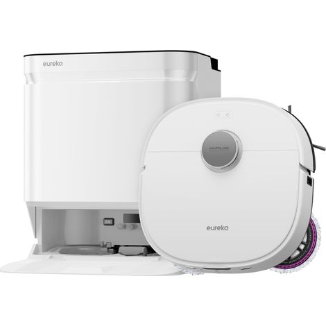 EUREKA J15 Ultra Gen2 Robot Aspirapolvere Lavapavimenti con Stazione, Aspirazione Ultra 19000Pa, Lavaggio con Acqua Calda a 75°C, ScrubExtend 135° per gli Angoli, FlexiRazor Anti-Capelli 99%, IA 150+ (1/5)