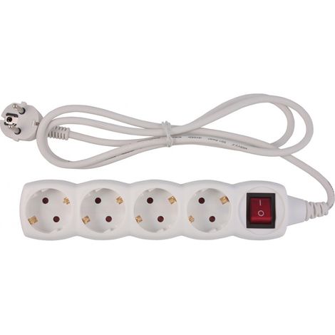 Base múltiple, 4 tomas, schuko 2p+t, 16a 250v, 1,5 m cable, c/interruptor, blanca, basic line, blister (1/2)