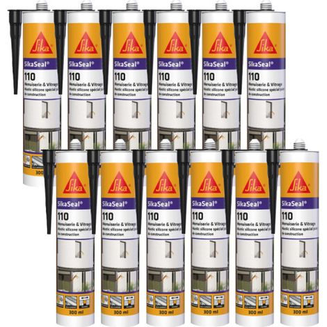 Paquete de 12 SIKA SikaSeal 110 Sellantes de silicona para ventanas y acristalamientos - Negro - 300ml