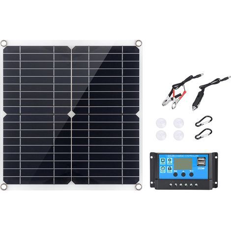 Panneau solaire portable de 300 W, panneau solaire en silicium monocristallin, équipé d'un régulateur de 50 A, de deux ports de recharge USB et d'une prise pour pinces de batterie DC5521 (1/4)